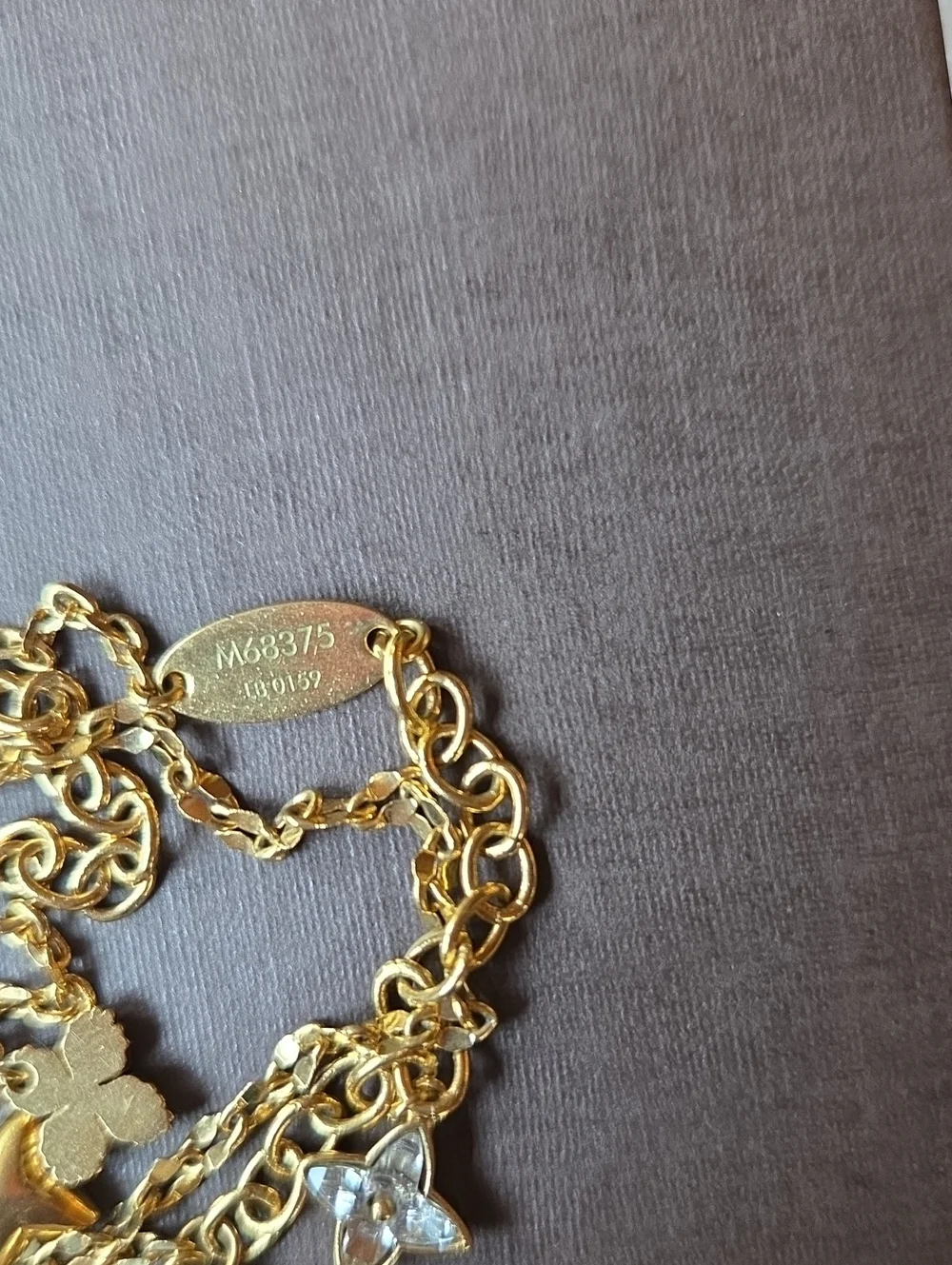 Louis Vuitton Gold Multi-Charm Layered Bracelet with Crystal Accents